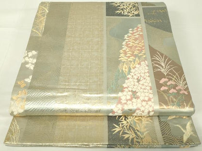 平和屋着物◎六通柄袋帯　短冊花鳥文　金糸　正絹　逸品　DAAT8372qp