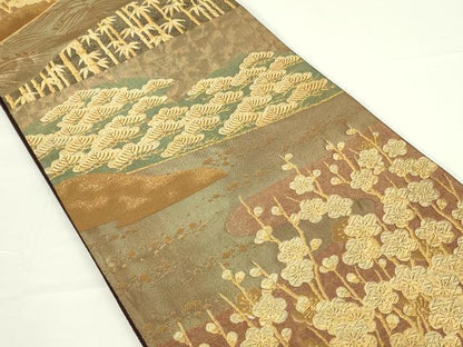 平和屋着物◎六通柄袋帯　切嵌　松竹梅　金糸　正絹　逸品　DAAT8393qp
