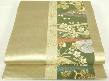 平和屋着物◎六通柄袋帯　花鳥文　金糸　正絹　逸品　DAAT8429qp