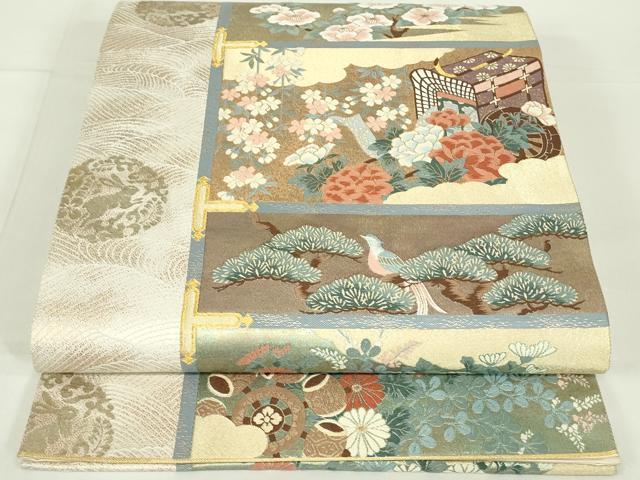 平和屋着物◎六通柄袋帯　唐織　琳派桃山飾棚文　金糸　正絹　逸品　DAAT8465qp
