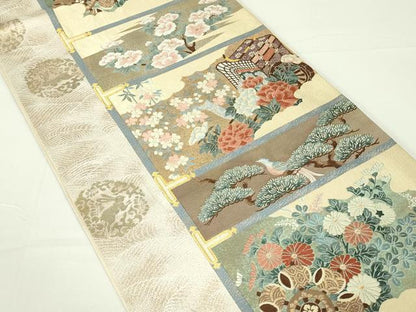 平和屋着物◎六通柄袋帯　唐織　琳派桃山飾棚文　金糸　正絹　逸品　DAAT8465qp