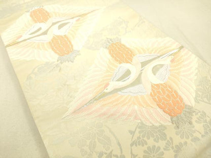 平和屋着物◎六通柄袋帯 唐織 幽玄鶴菱紋様 金銀糸 正絹 逸品 DAAT8764zy