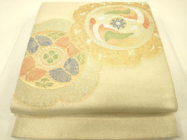 平和屋着物◎六通柄袋帯 鏡裏花鳥文 金銀糸 正絹 逸品 DAAT8769zy
