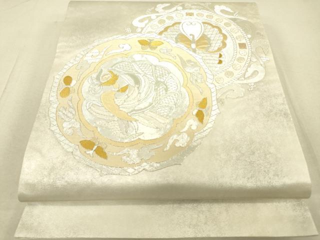 平和屋着物◎太鼓柄袋帯 総刺繍 駒刺繍 鏡裏花鳥文 金銀糸 正絹 逸品 DAAT8770zy