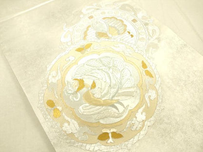 平和屋着物◎太鼓柄袋帯 総刺繍 駒刺繍 鏡裏花鳥文 金銀糸 正絹 逸品 DAAT8770zy