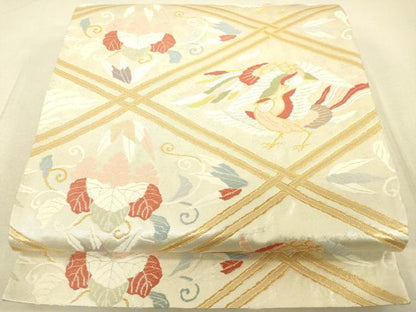 平和屋着物◎六通柄袋帯 唐織 向い鳥花松文 金糸 正絹 逸品 DAAT8772zy