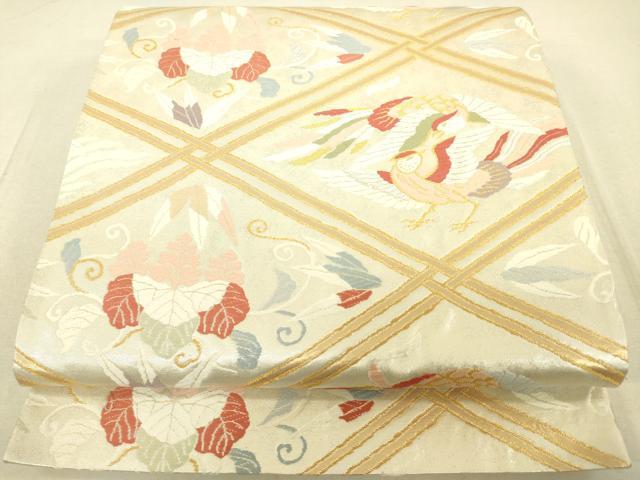 平和屋着物◎六通柄袋帯 唐織 向い鳥花松文 金糸 正絹 逸品 DAAT8772zy