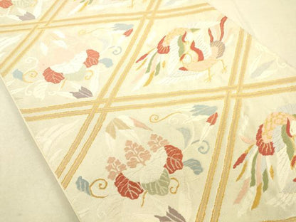 平和屋着物◎六通柄袋帯 唐織 向い鳥花松文 金糸 正絹 逸品 DAAT8772zy