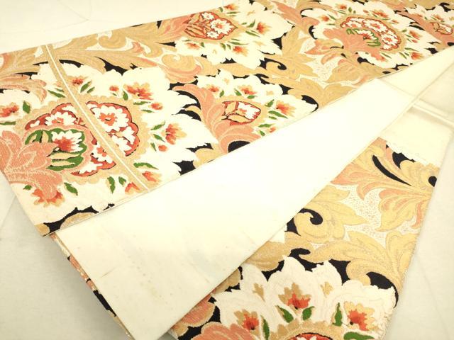 平和屋着物◎六通柄 本袋帯 更紗花文 金糸 正絹 逸品 DAAT8777zy