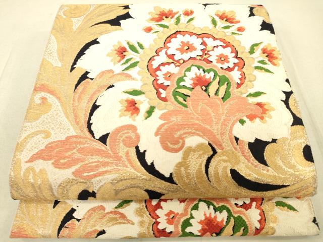 平和屋着物◎六通柄 本袋帯 更紗花文 金糸 正絹 逸品 DAAT8777zy