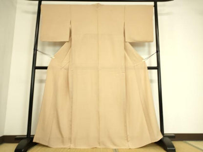 平和屋着物▽上質な色無地 単衣 縞地紋 薄香色 正絹 逸品 DAAT9005az