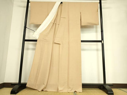 平和屋着物▽上質な色無地 単衣 縞地紋 薄香色 正絹 逸品 DAAT9005az