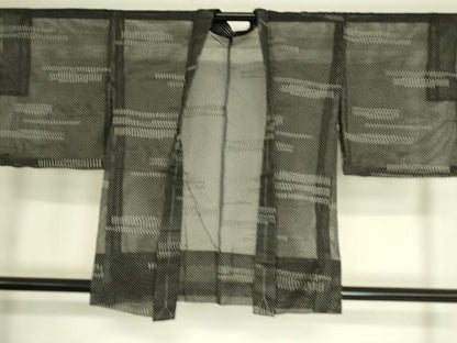 平和屋着物▽羽織 スリーシーズン 春夏秋 塵除け 横段文 黒地 正絹 逸品 DAAT9018az