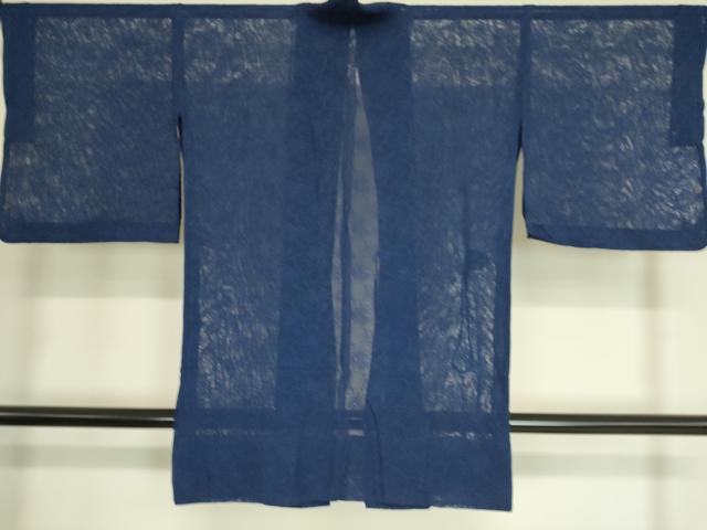 平和屋着物▽道中着　スリーシーズン　春夏秋　塵除け　草花紋紗　紺青色　ロング丈　正絹　逸品　DAAT9021az