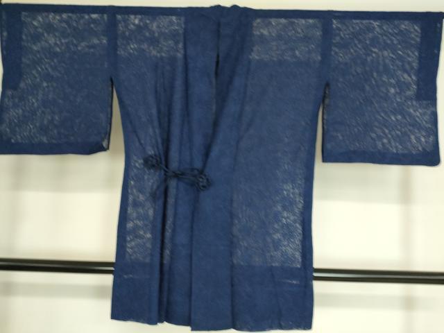平和屋着物▽道中着　スリーシーズン　春夏秋　塵除け　草花紋紗　紺青色　ロング丈　正絹　逸品　DAAT9021az