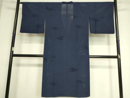 平和屋着物▽道行コート　スリーシーズン　春夏秋　塵除け　霞紋紗　濃藍色　ロング丈　正絹　逸品　DAAT9023az