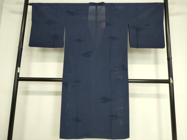 平和屋着物▽道行コート　スリーシーズン　春夏秋　塵除け　霞紋紗　濃藍色　ロング丈　正絹　逸品　DAAT9023az