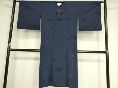 平和屋着物▽道行コート　スリーシーズン　春夏秋　塵除け　霞紋紗　濃藍色　ロング丈　正絹　逸品　DAAT9023az