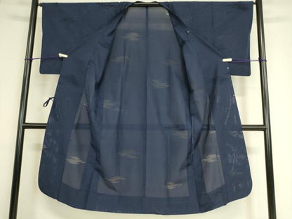 平和屋着物▽道行コート　スリーシーズン　春夏秋　塵除け　霞紋紗　濃藍色　ロング丈　正絹　逸品　DAAT9023az