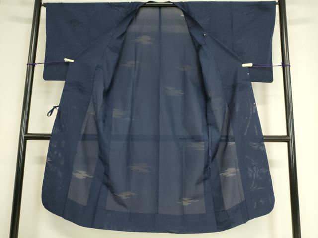 平和屋着物▽道行コート　スリーシーズン　春夏秋　塵除け　霞紋紗　濃藍色　ロング丈　正絹　逸品　DAAT9023az