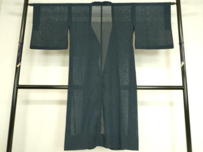 平和屋着物▽道行コート スリーシーズン 春夏秋 塵除け 毘沙門亀甲紋紗 濃藍色 正絹 逸品 DAAT9024az