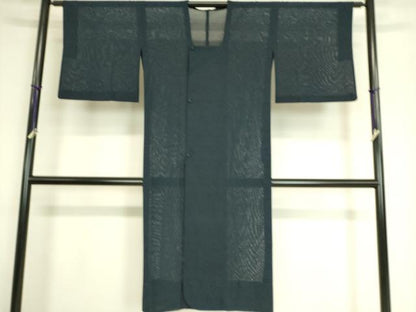 平和屋着物▽道行コート スリーシーズン 春夏秋 塵除け 毘沙門亀甲紋紗 濃藍色 正絹 逸品 DAAT9024az