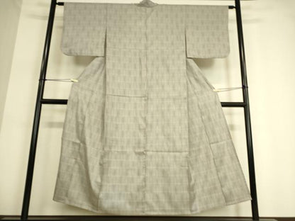 平和屋着物▽上質な紬　単衣　市松綾織　格子　正絹　逸品　DAAT9109az