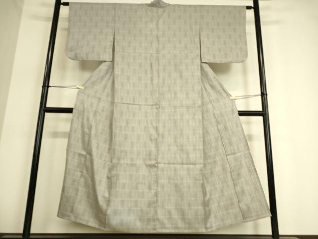 平和屋着物▽上質な紬　単衣　市松綾織　格子　正絹　逸品　DAAT9109az