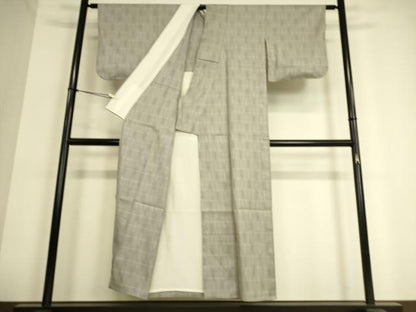 平和屋着物▽上質な紬　単衣　市松綾織　格子　正絹　逸品　DAAT9109az