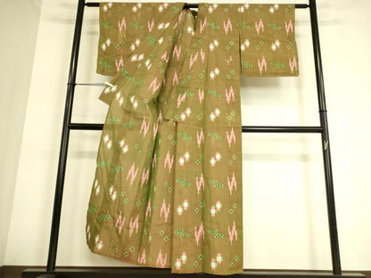 平和屋着物▽上質な紬　単衣　琉球絣文様　正絹　逸品　DAAT9112az