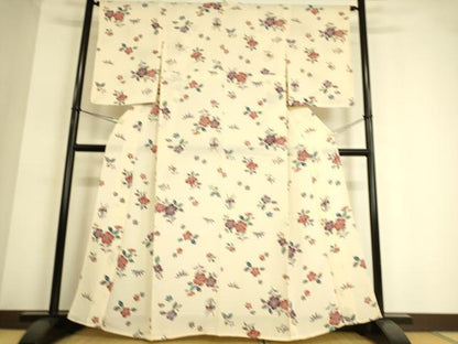 平和屋着物▽上質な小紋 単衣 舞花文 型染め 鬼しぼ縮緬 正絹 逸品 未使用 DAAT9115az