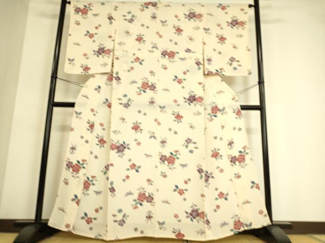平和屋着物▽上質な小紋 単衣 舞花文 型染め 鬼しぼ縮緬 正絹 逸品 未使用 DAAT9115az
