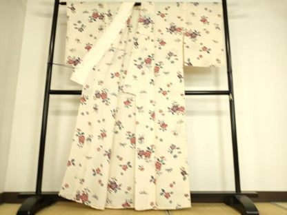 平和屋着物▽上質な小紋 単衣 舞花文 型染め 鬼しぼ縮緬 正絹 逸品 未使用 DAAT9115az