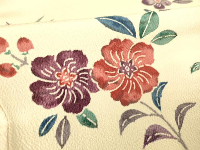 平和屋着物▽上質な小紋 単衣 舞花文 型染め 鬼しぼ縮緬 正絹 逸品 未使用 DAAT9115az