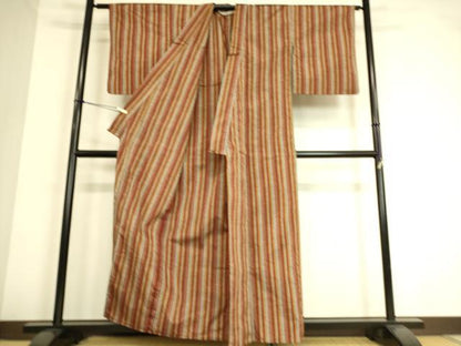 平和屋着物▽上質な紬 単衣 縞 正絹 逸品 DAAT9116az