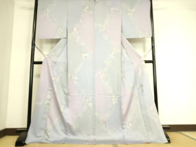 平和屋着物▽染色家 岩浅公展　小紋　単衣　蔦の葉花文　暈し染め　正絹　逸品　未使用　DAAT9122az