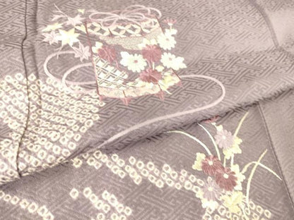 平和屋着物▽訪問着 単衣 刺繍 絞り 貝桶花文 正絹 逸品 DAAT9123az