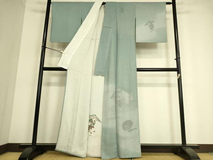 平和屋着物▽訪問着 無双 紗袷 紗×絽 人物楽器文 暈し染め 金彩 正絹 逸品 DAAT9130az