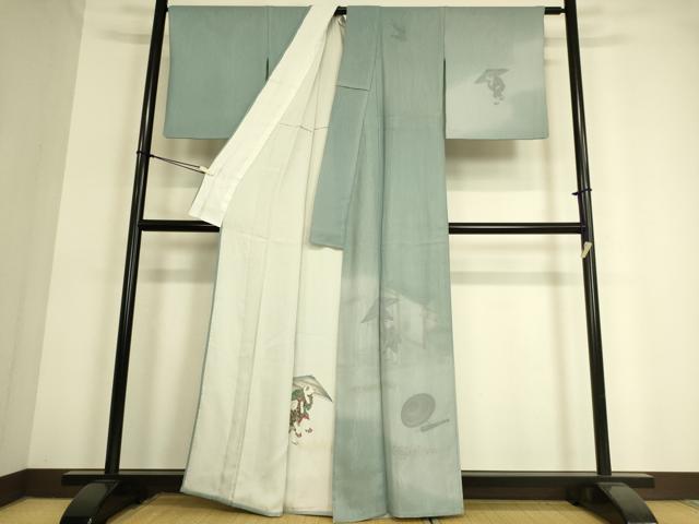 平和屋着物▽訪問着 無双 紗袷 紗×絽 人物楽器文 暈し染め 金彩 正絹 逸品 DAAT9130az