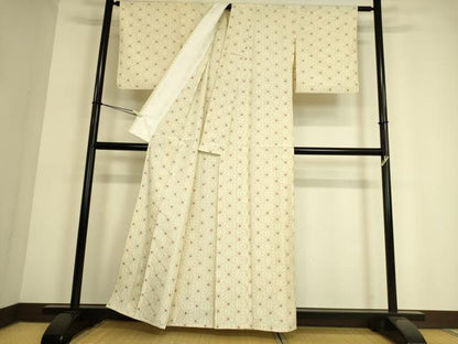 平和屋着物▽上質な紬 単衣 麻の葉文 正絹 逸品 DAAT9131az