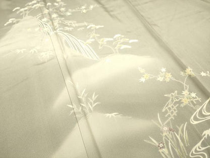 平和屋着物▽訪問着　単衣　刺繍　風景花文　暈し染め　金彩　正絹　逸品　未使用　DAAT9132az