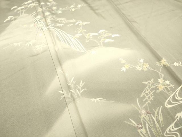 平和屋着物▽訪問着　単衣　刺繍　風景花文　暈し染め　金彩　正絹　逸品　未使用　DAAT9132az