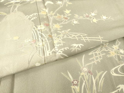 平和屋着物▽訪問着　単衣　刺繍　風景花文　暈し染め　金彩　正絹　逸品　未使用　DAAT9132az