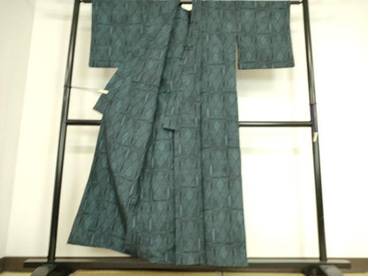 平和屋着物▽上質な紬 単衣 菱文 正絹 逸品 DAAT9142az