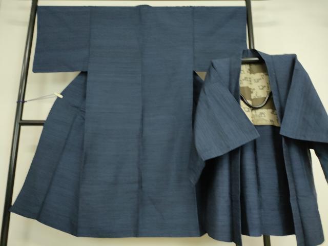 平和屋着物▽男性 紬 単衣 アンサンブル 霞文 濃藍色 正絹 逸品 DAAT9149az