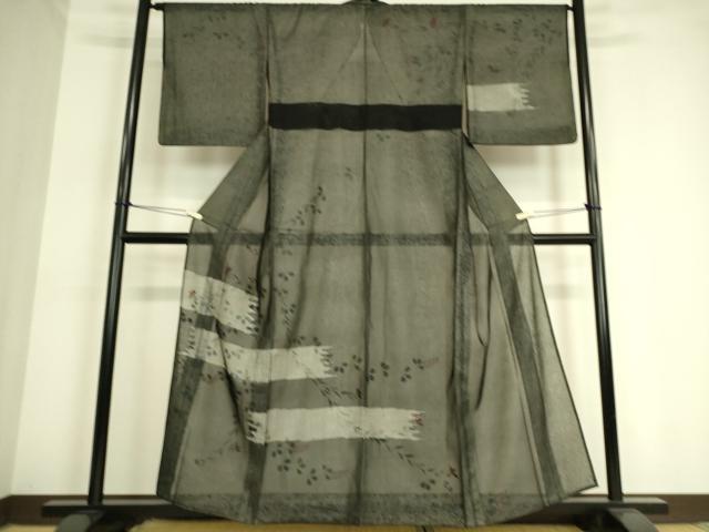 平和屋着物▽訪問着 無双 紗袷 紗×紗 草花文 黒地 やまと誂製 正絹 逸品 DAAT9150az