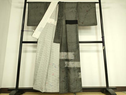 平和屋着物▽訪問着 無双 紗袷 紗×紗 草花文 黒地 やまと誂製 正絹 逸品 DAAT9150az