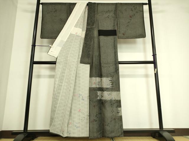 平和屋着物▽訪問着 無双 紗袷 紗×紗 草花文 黒地 やまと誂製 正絹 逸品 DAAT9150az