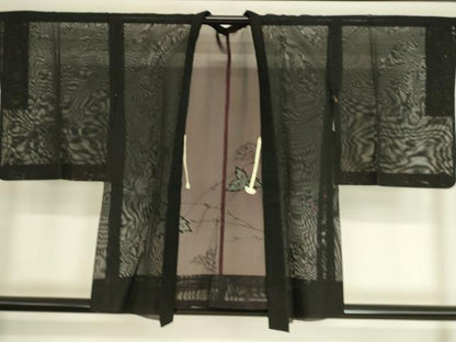 平和屋着物▽羽織 スリーシーズン 春夏秋 塵除け 刺繍 紗 草花文 黒色 正絹 逸品 DAAT9152az