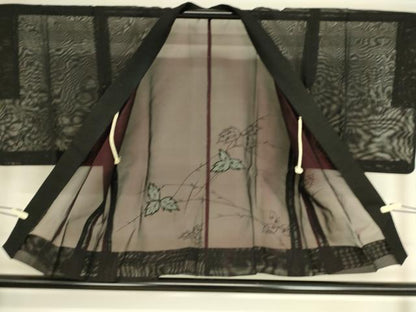 平和屋着物▽羽織 スリーシーズン 春夏秋 塵除け 刺繍 紗 草花文 黒色 正絹 逸品 DAAT9152az